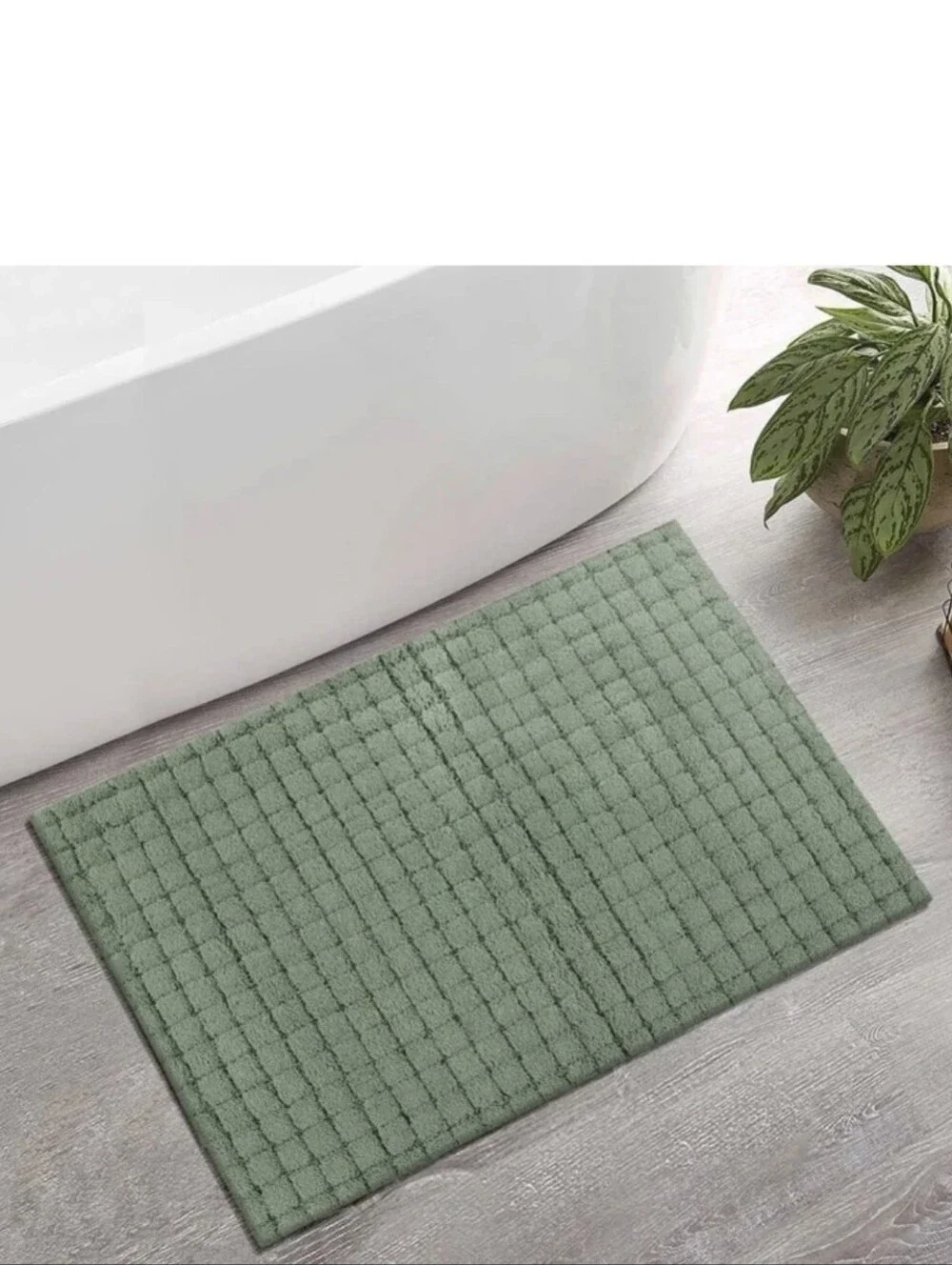 Soft Textured Grid Bathroom Bath Rug Green Devgiri 24
